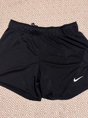 Nike Women’s Black Athletic Dri-FIT Shorts with White Swoosh